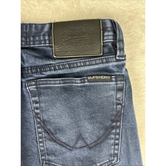 Superdry Mens Jeans 30 X 32 Blue Officer Straight Copper Black Denim Button Fly - Picture 12 of 13